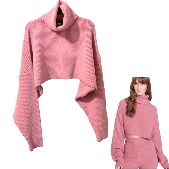 Alloy Apparel Ribbed Knit Turtleneck Sweater Cropped Barbicore Size XL…Y2K - Picture 1 of 9